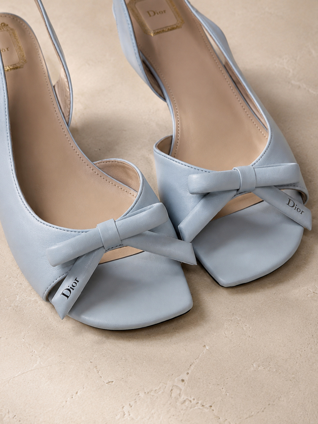 dior bow blue lambskin slingback sandals