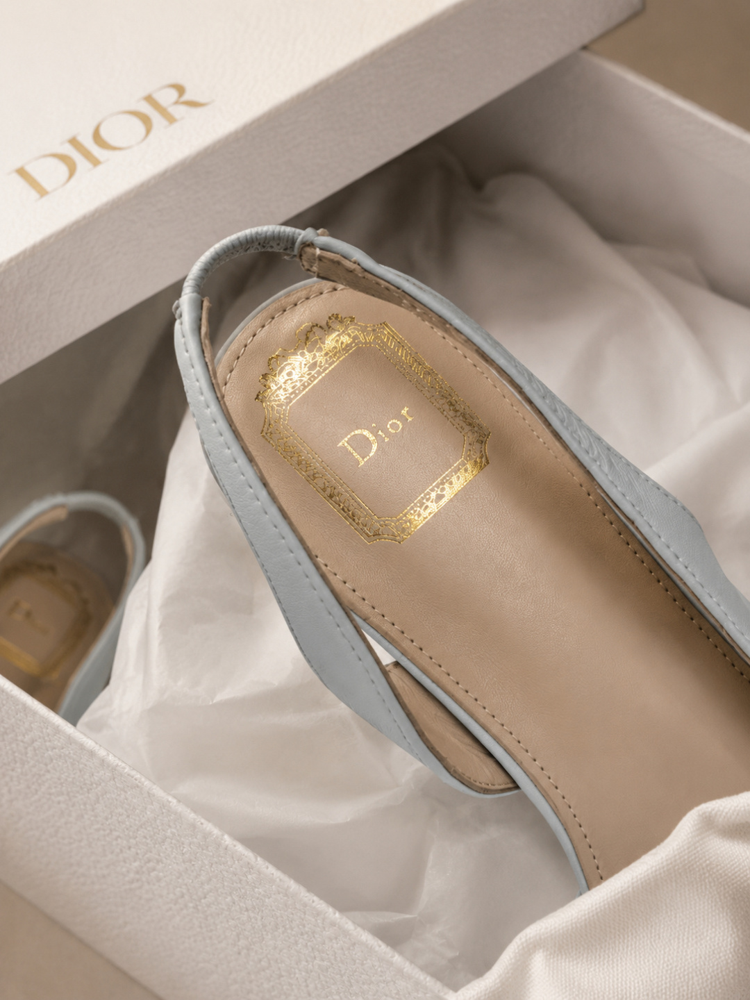dior bow blue lambskin slingback sandals