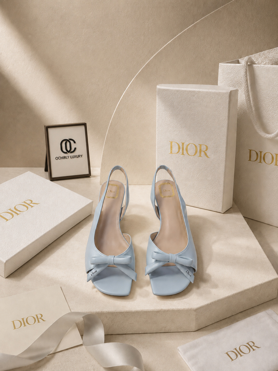 dior bow blue lambskin slingback sandals