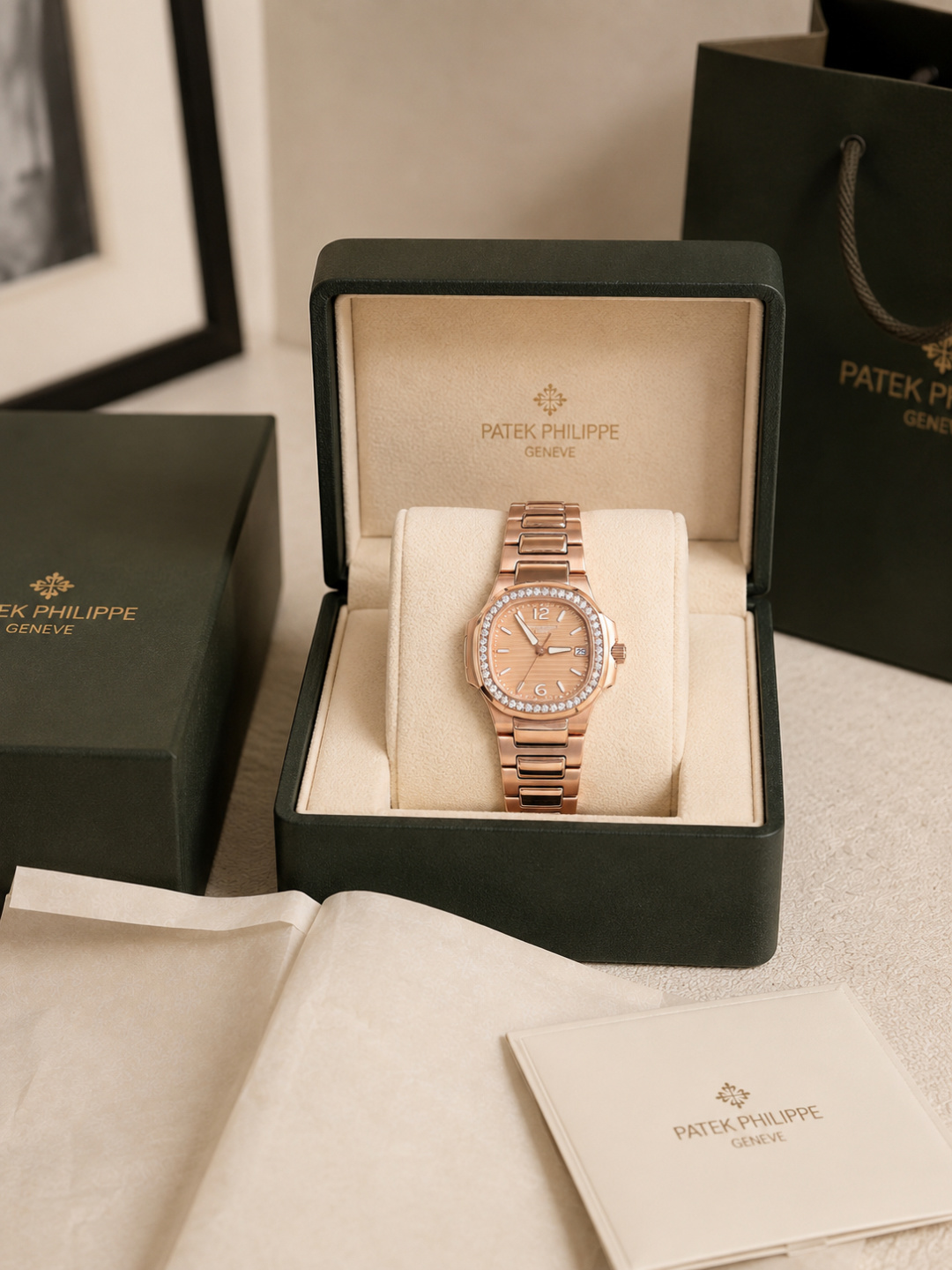Patek  Rose Gold Diamond  Ladies Watch