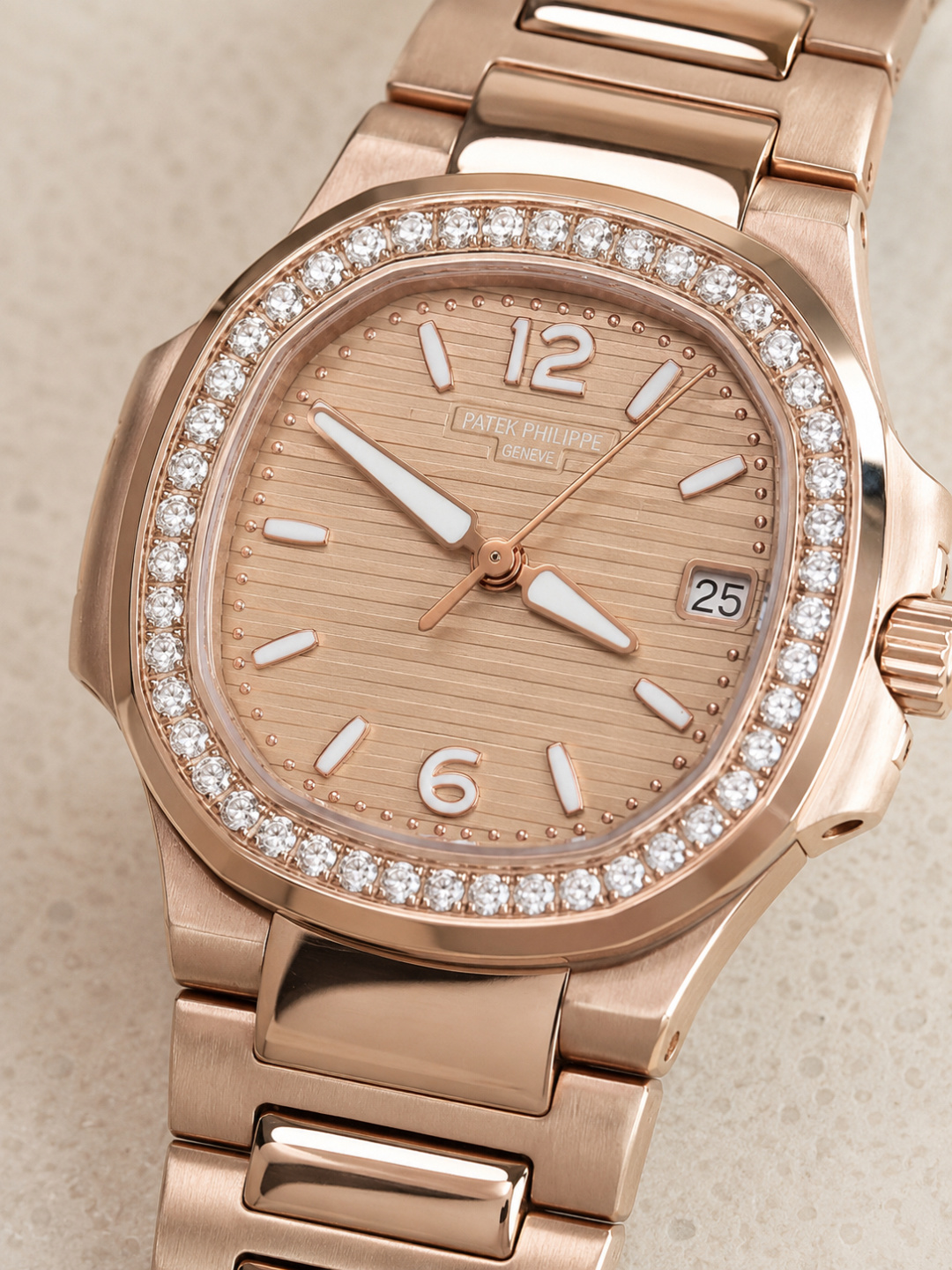 Patek  Rose Gold Diamond  Ladies Watch