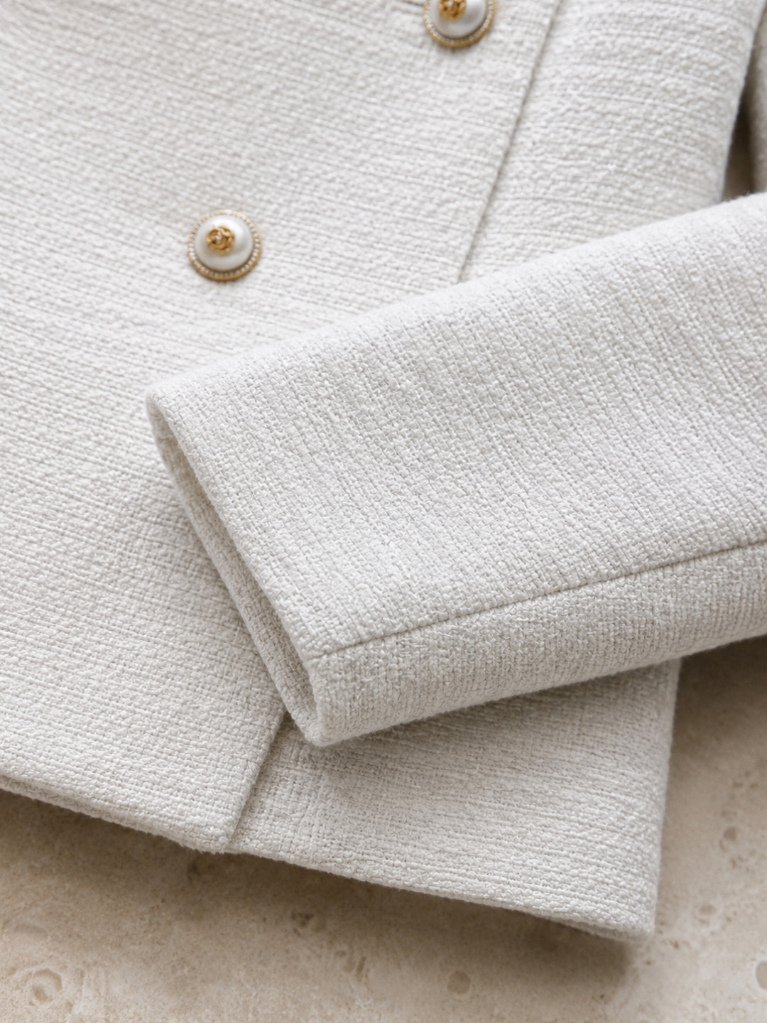 Chanel White Tweed Double‑Breasted Short Jacket