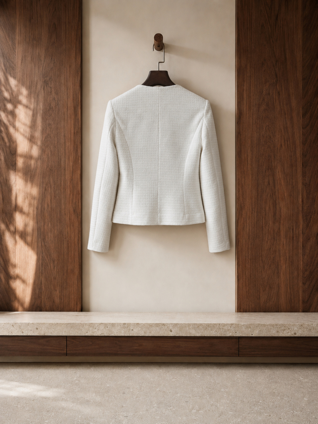 Chanel White Tweed Double‑Breasted Short Jacket