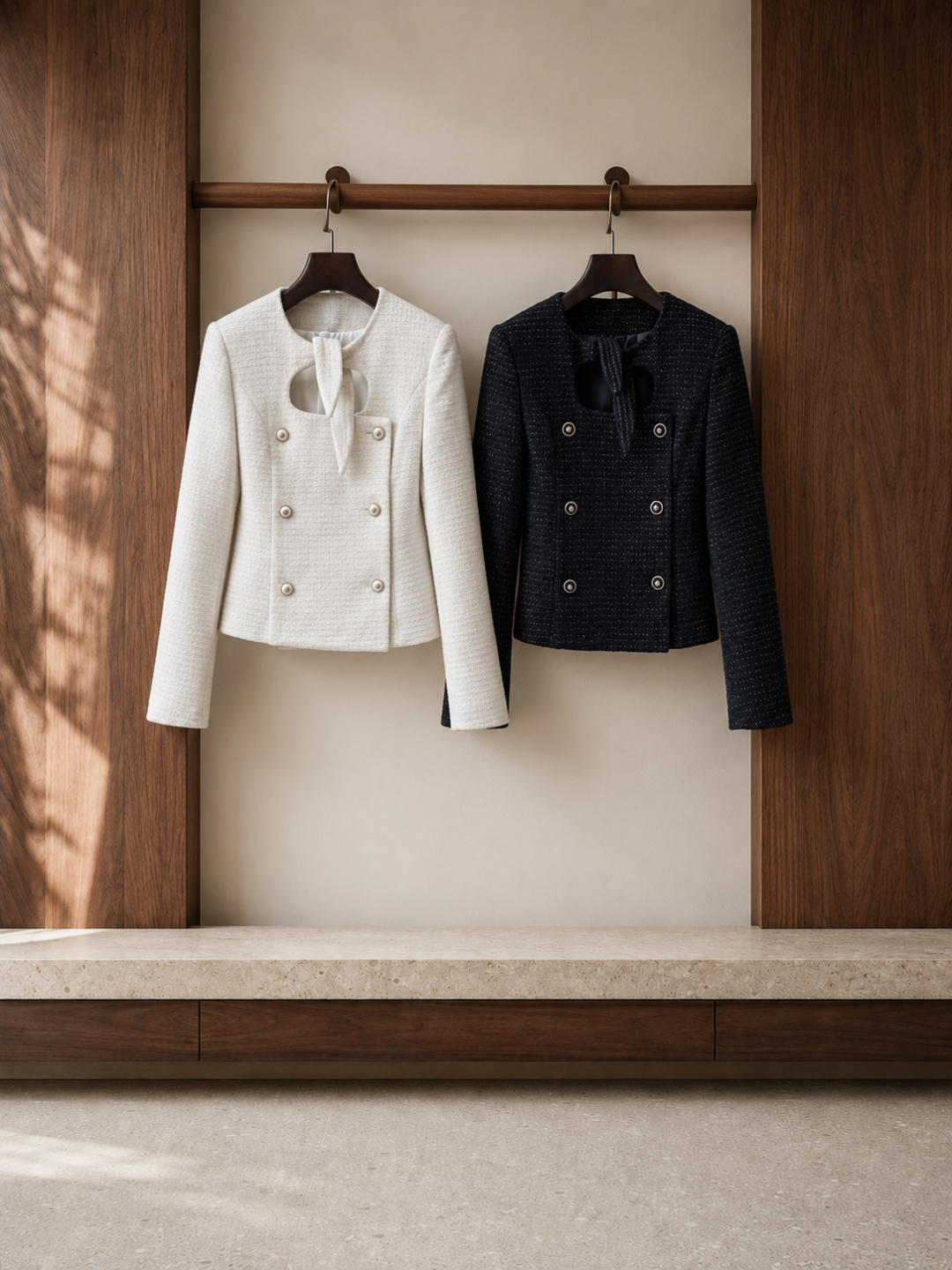 Chanel White Tweed Double‑Breasted Short Jacket