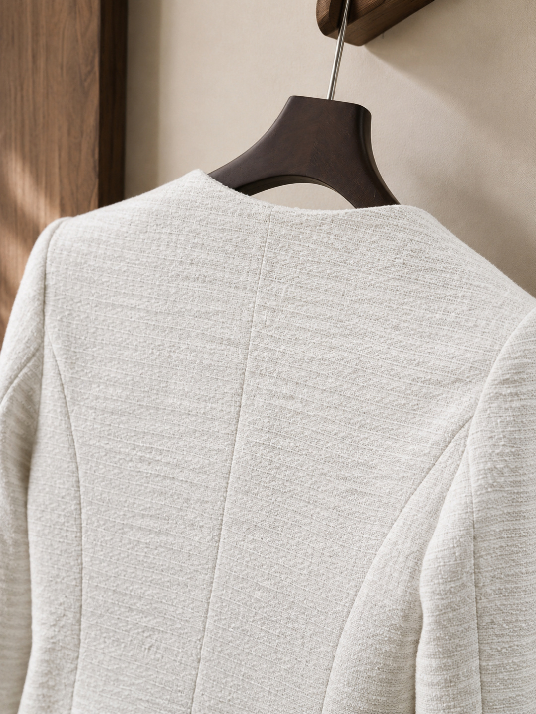 Chanel White Tweed Double‑Breasted Short Jacket