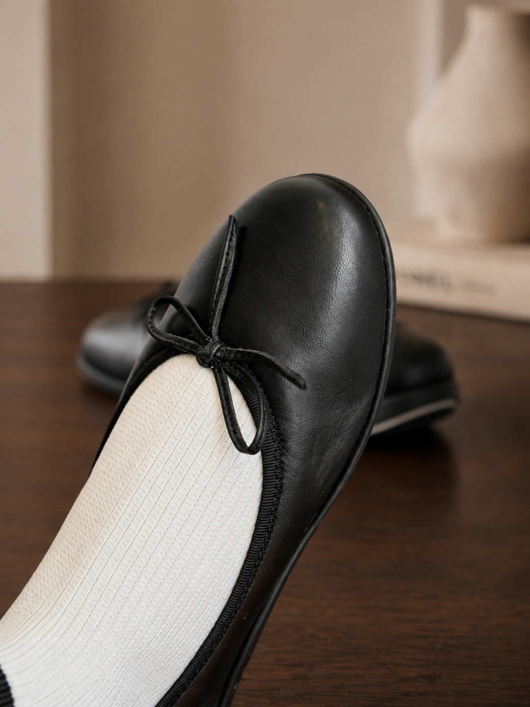 Chanel Sock‑Style Ankle Boots Leather Bow Ballet