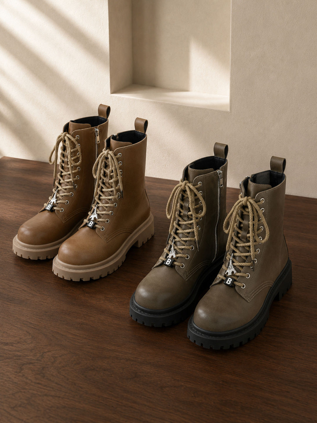 Balenciaga Brown Leather Chunky Combat Ankle Boots