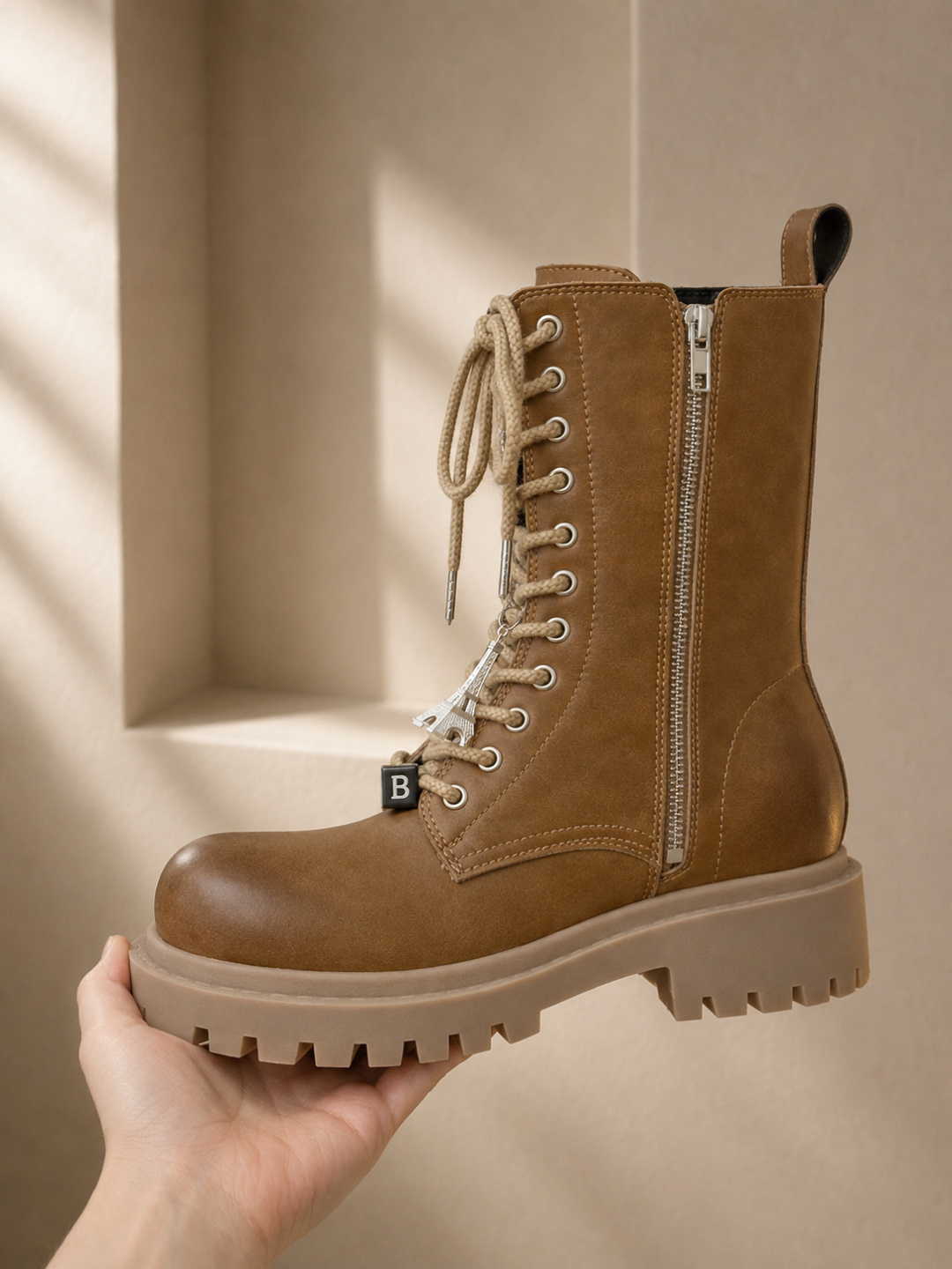 Balenciaga Brown Leather Chunky Combat Ankle Boots