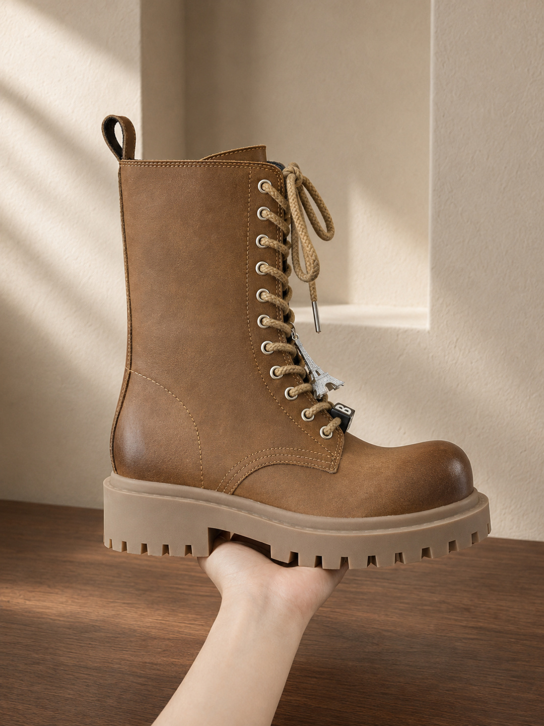 Balenciaga Brown Leather Chunky Combat Ankle Boots