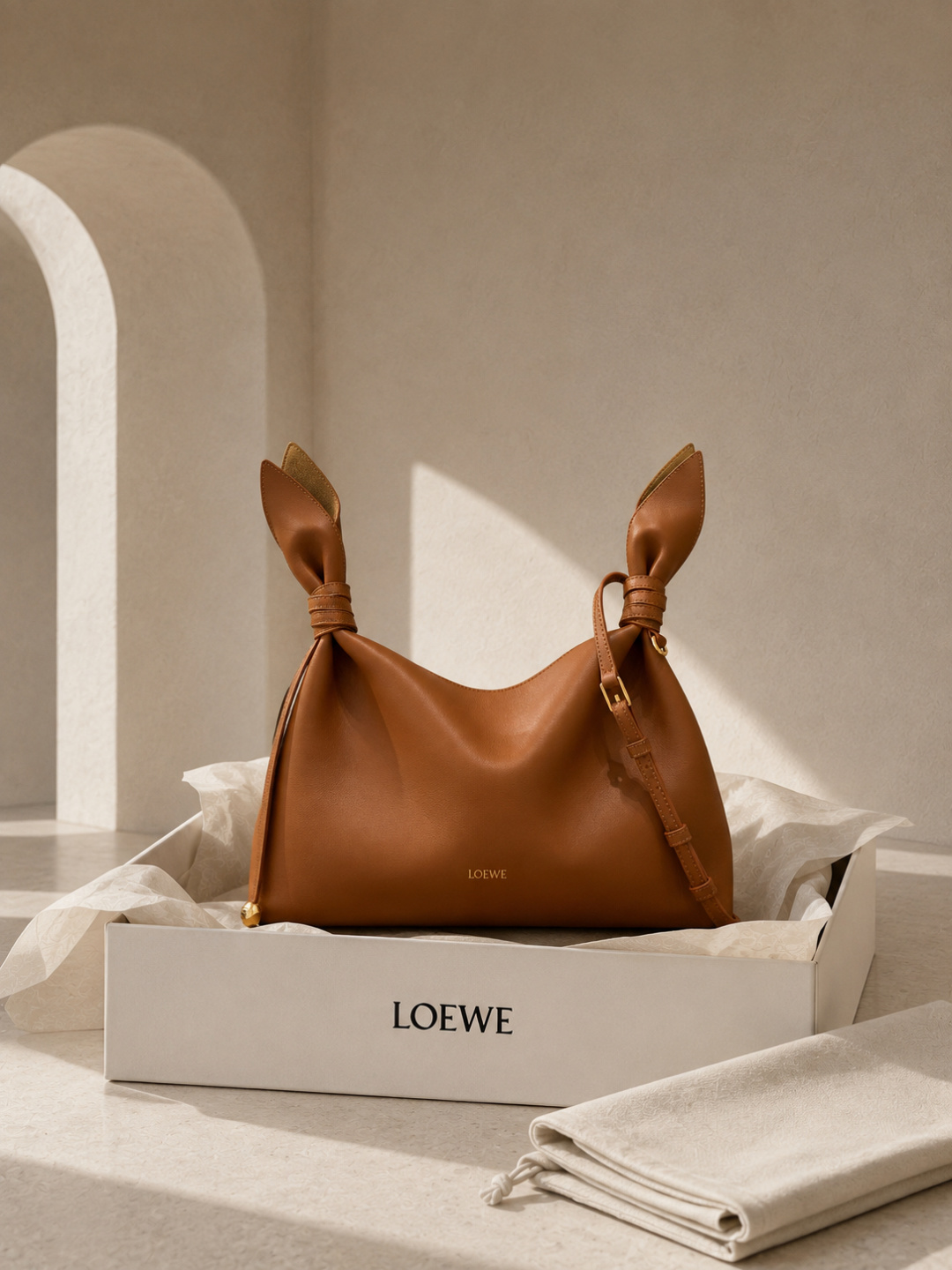 Loewe Brown Leather Knot‑Detail Hobo Shoulder Bag