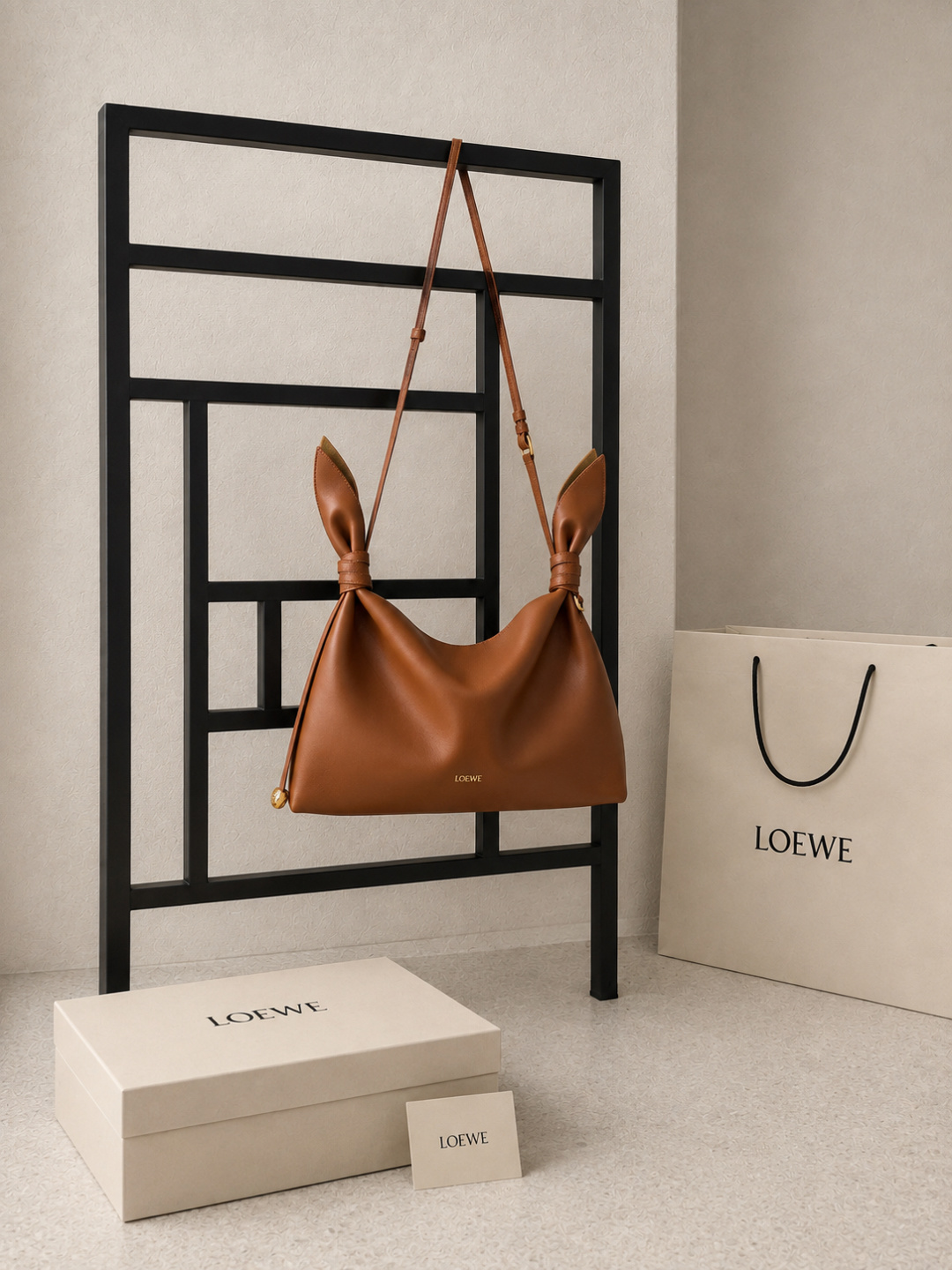 Loewe Brown Leather Knot‑Detail Hobo Shoulder Bag