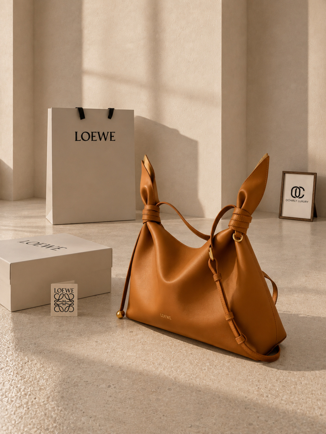 Loewe Brown Leather Knot‑Detail Hobo Shoulder Bag