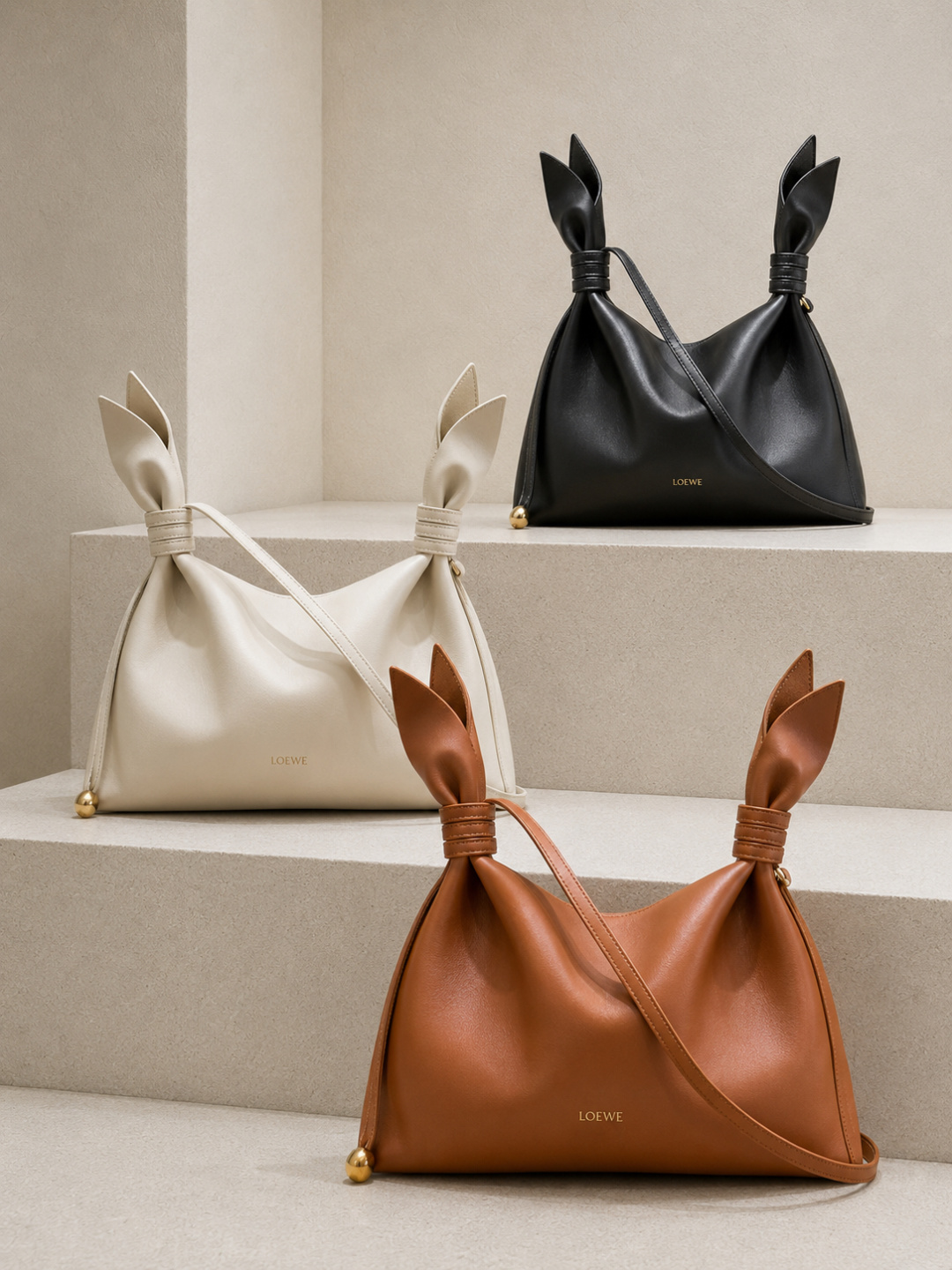 Loewe Brown Leather Knot‑Detail Hobo Shoulder Bag