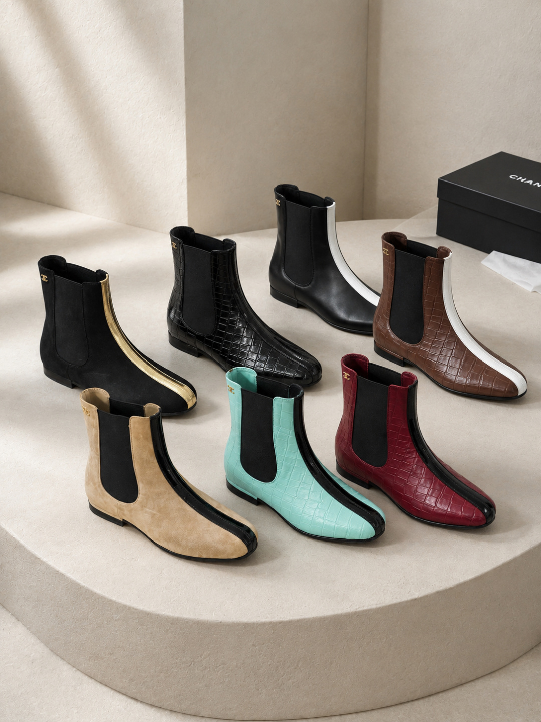 Chanel Black Croc‑Embossed Chelsea Ankle Boots