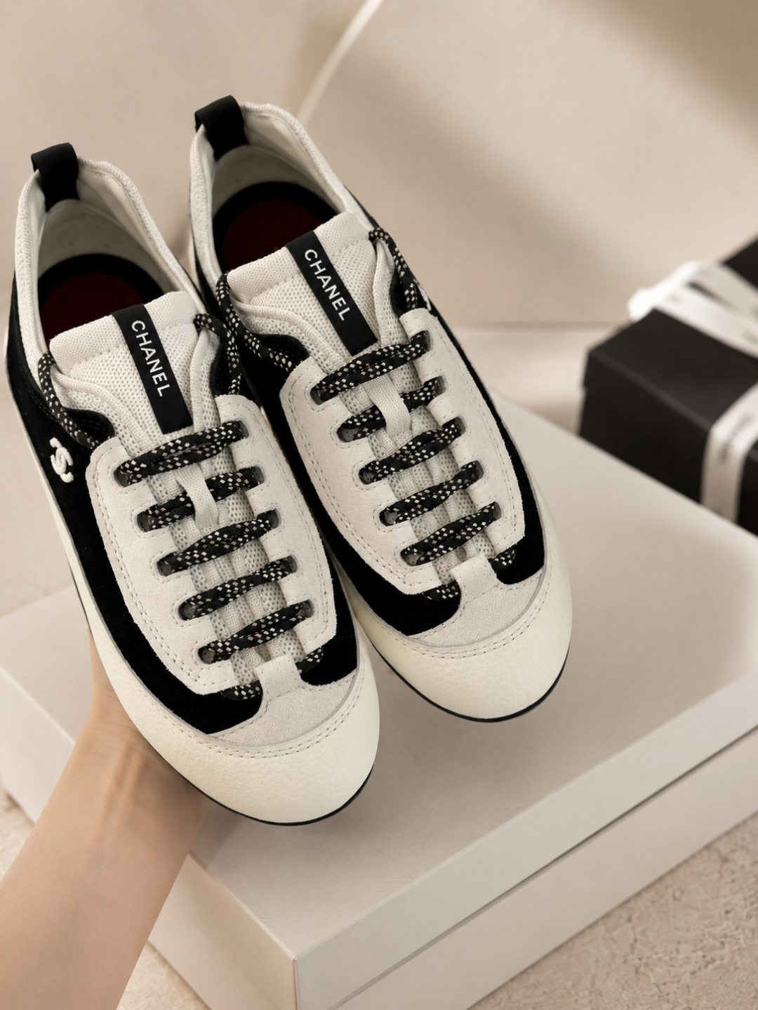Chanel Two‑Tone Suede Sneakers