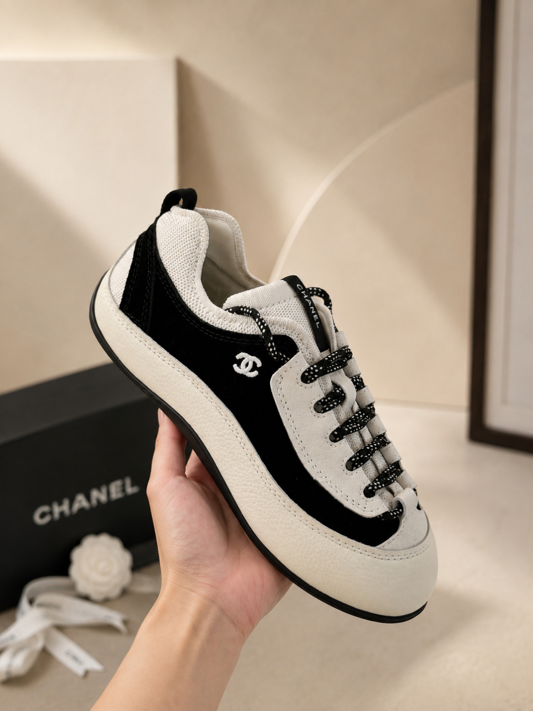 Chanel Two‑Tone Suede Sneakers