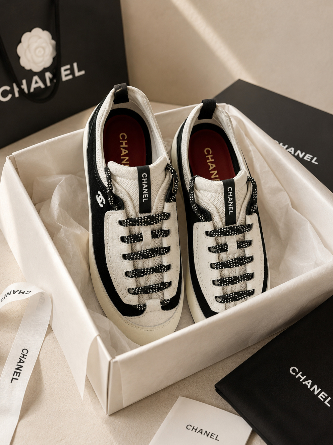 Chanel Two‑Tone Suede Sneakers