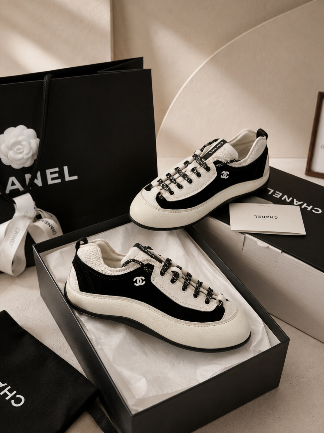 Chanel Two‑Tone Suede Sneakers