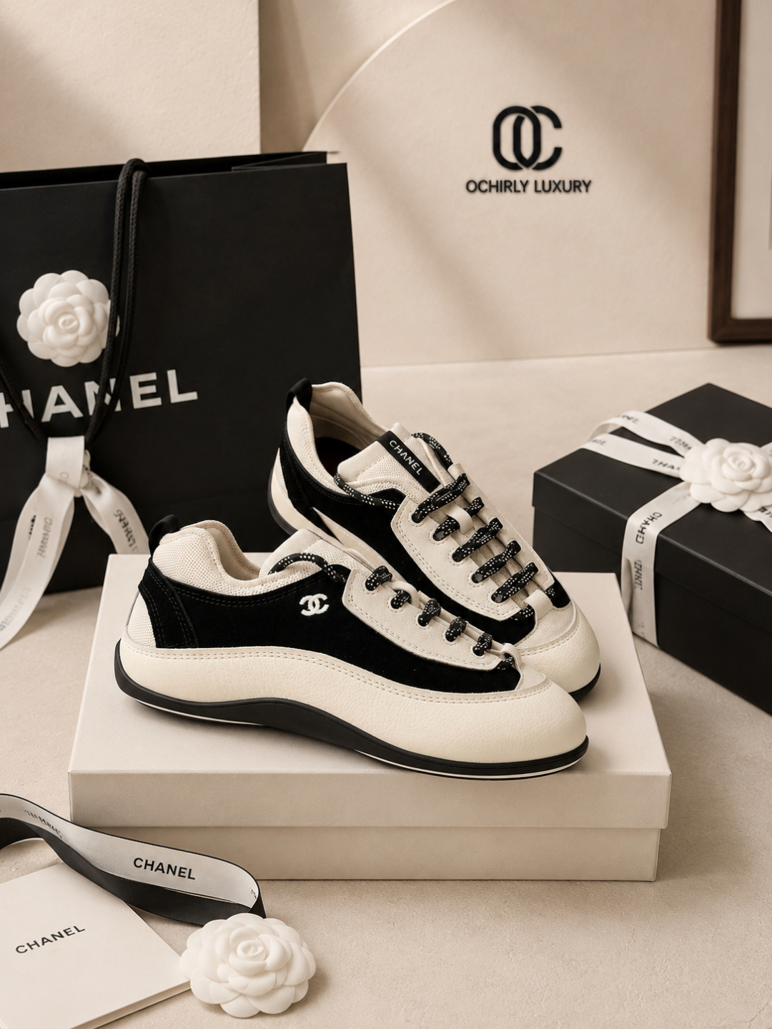 Chanel Two‑Tone Suede Sneakers