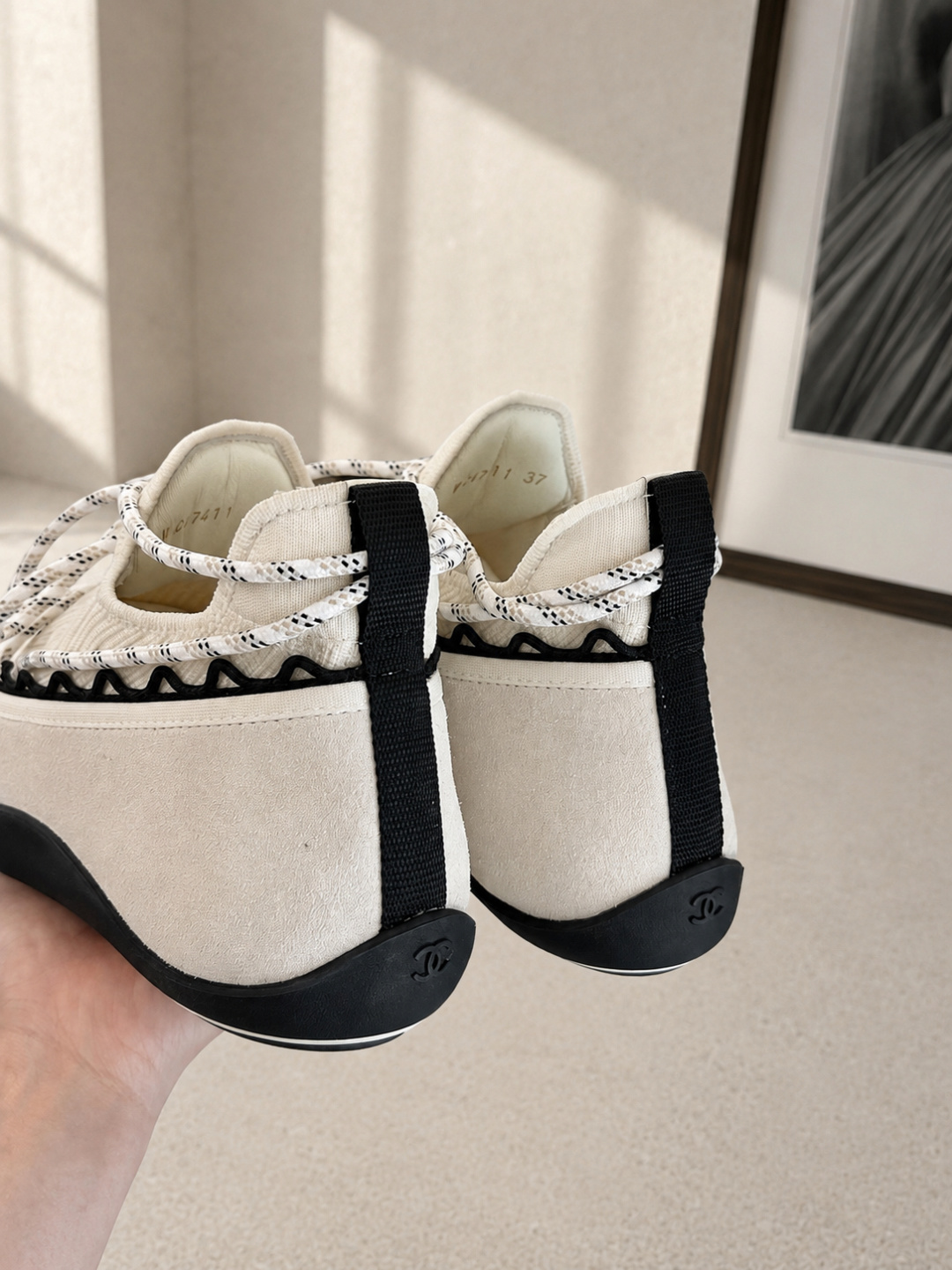 Chanel Knit Suede Lace‑Up Sneakers
