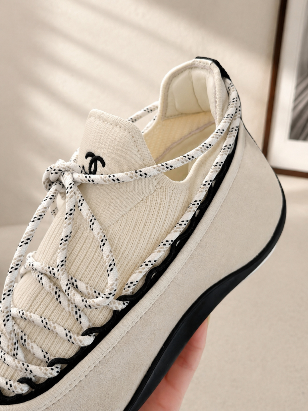 Chanel Knit Suede Lace‑Up Sneakers