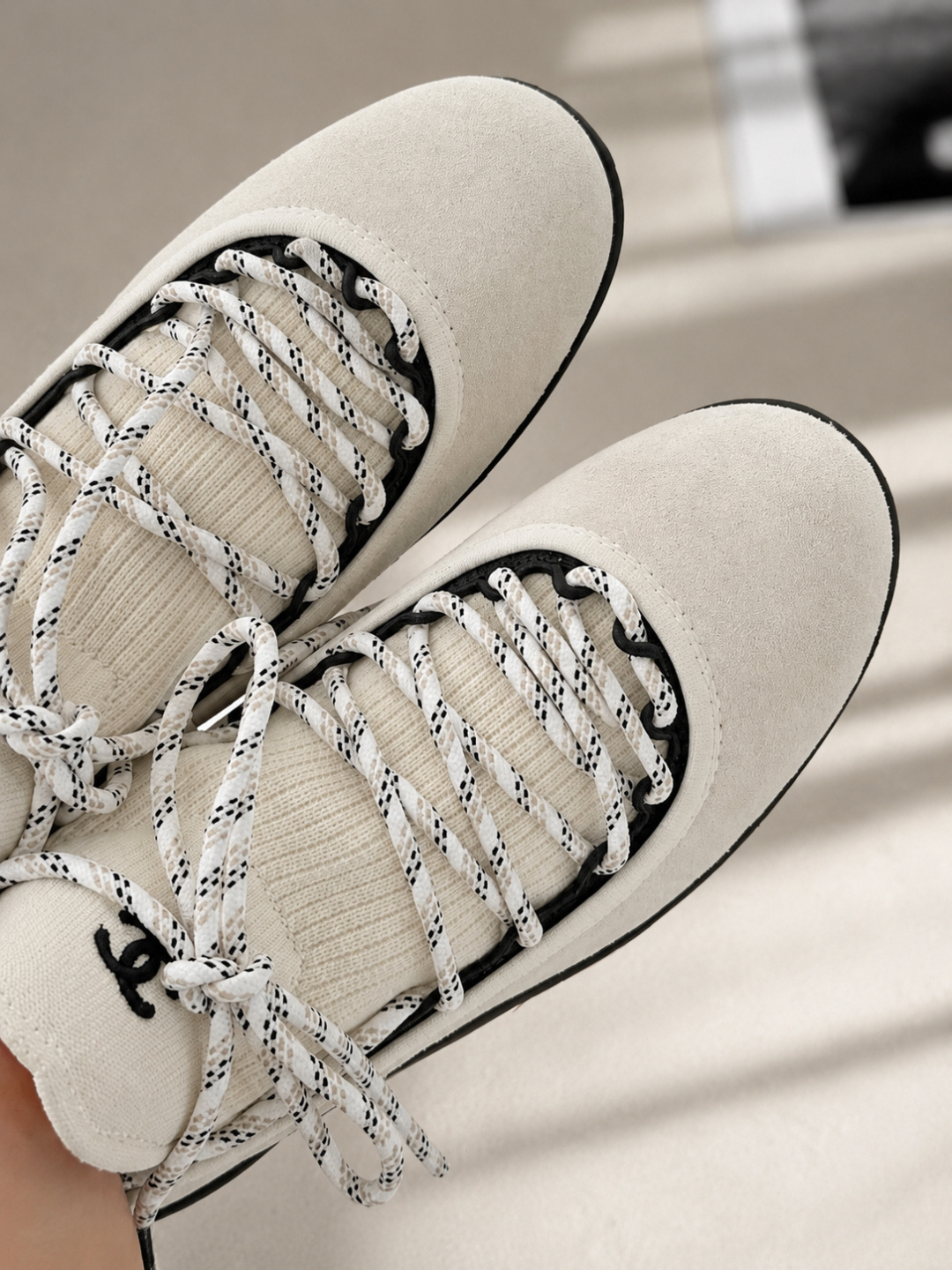 Chanel Knit Suede Lace‑Up Sneakers
