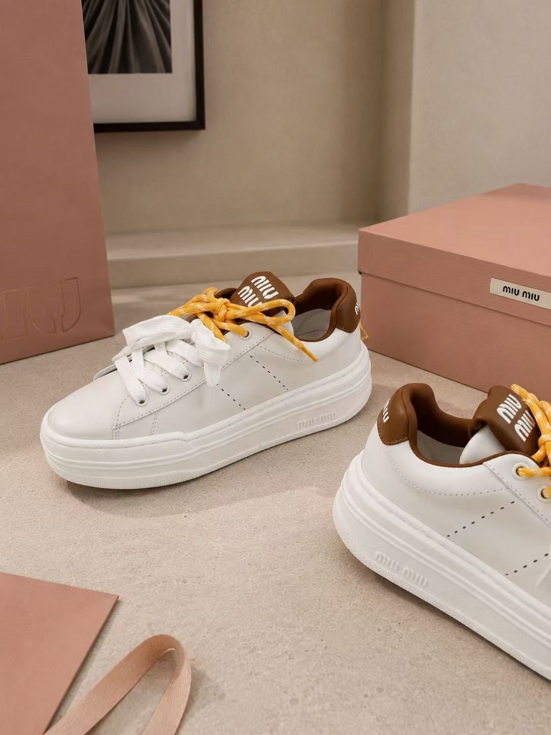 Miu Miu Leather Platform Sneakers