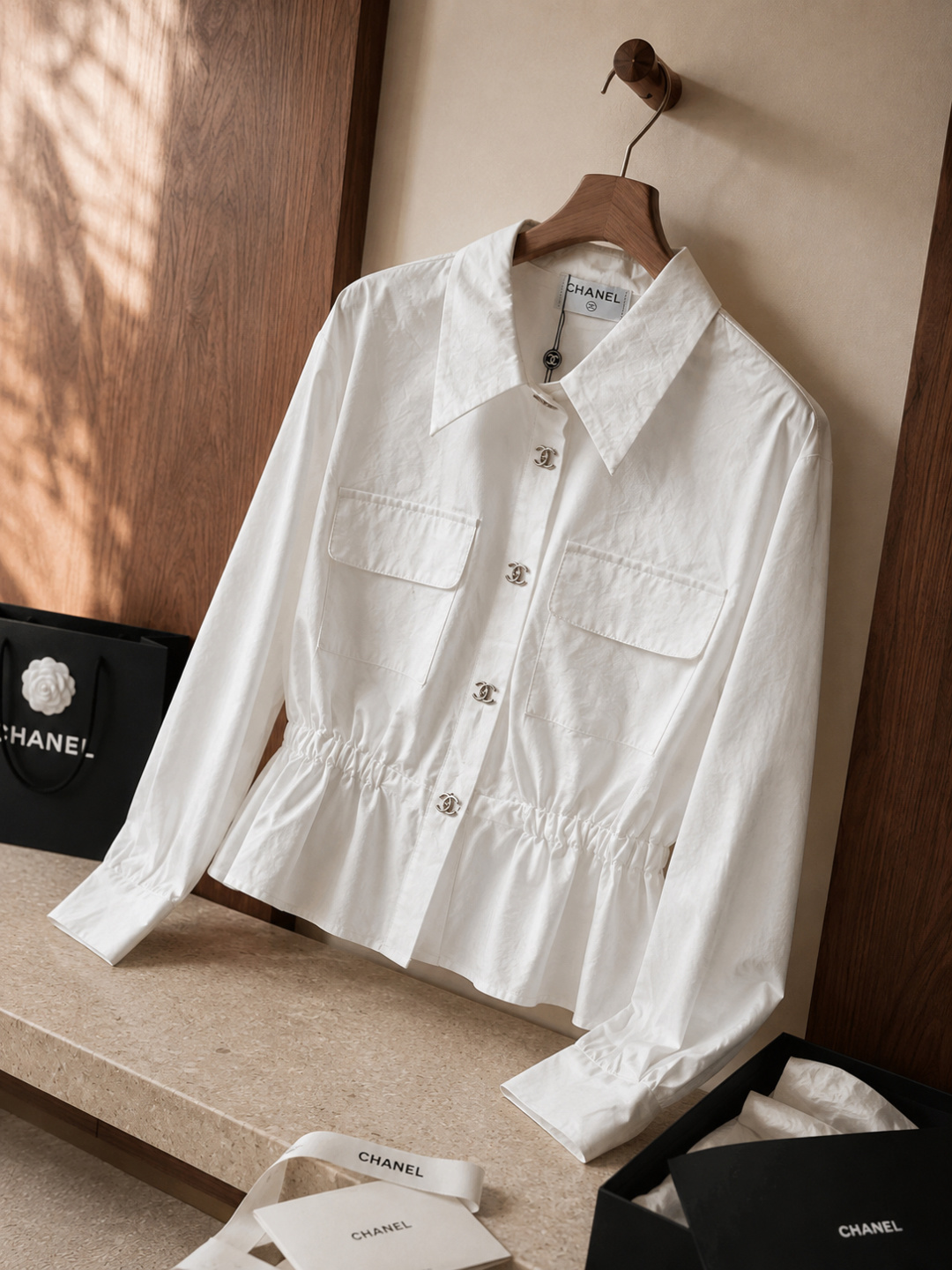 Chanel Cinched‑Waist Cotton Shirt