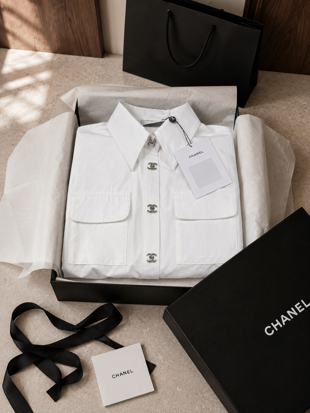 Chanel Cinched‑Waist Cotton Shirt