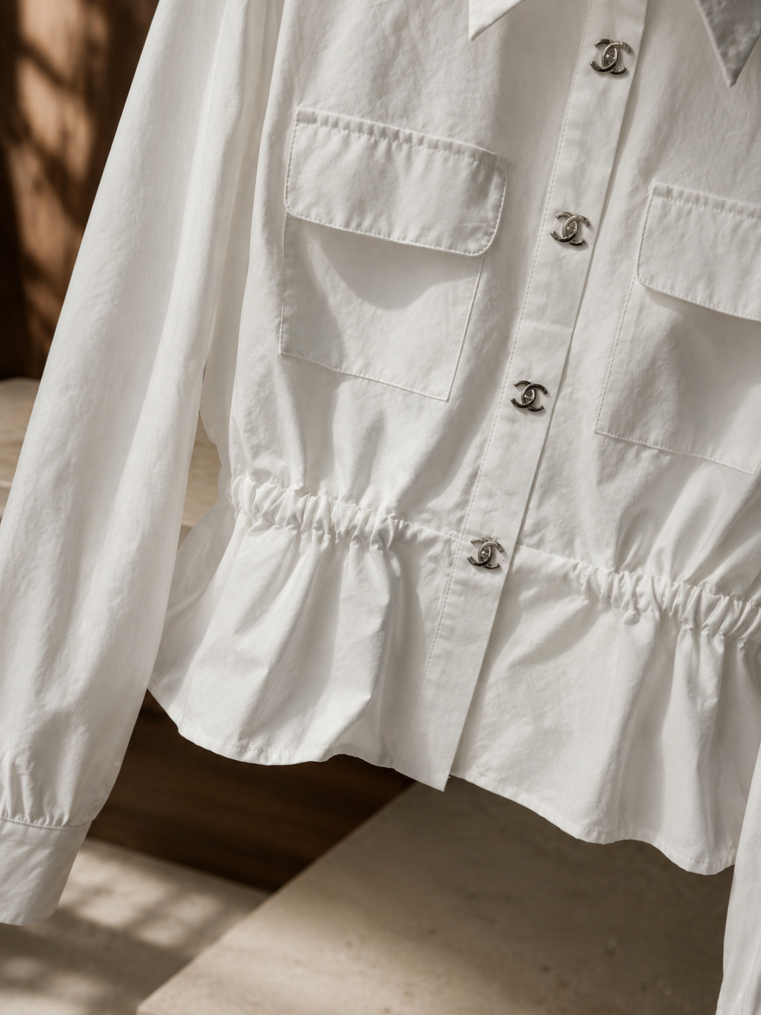 Chanel Cinched‑Waist Cotton Shirt