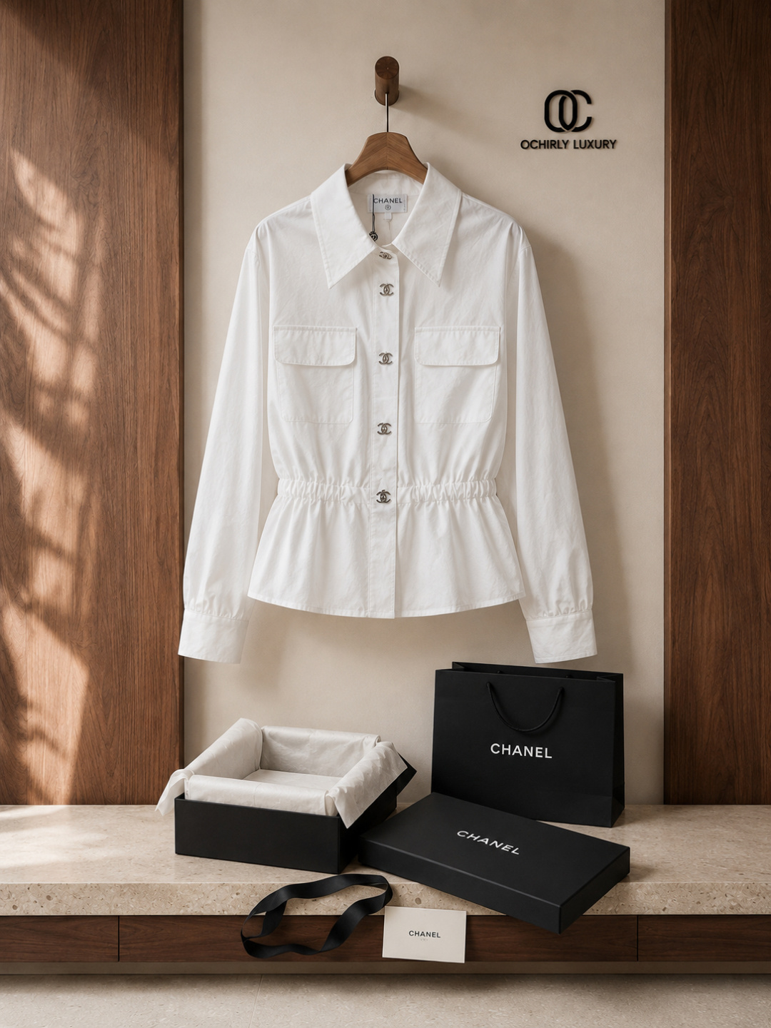 Chanel Cinched‑Waist Cotton Shirt