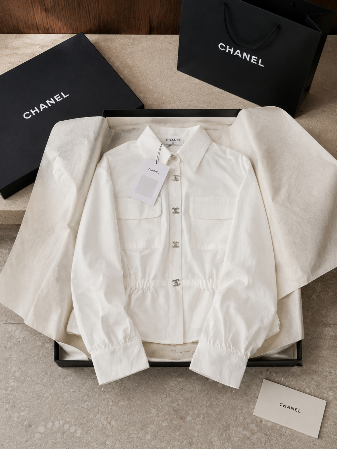 Chanel Cinched‑Waist Cotton Shirt