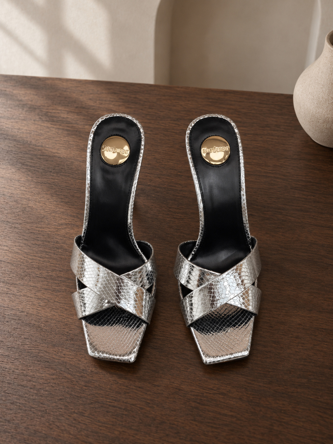Saint Laurent Opyum Metallic Slide Sandals