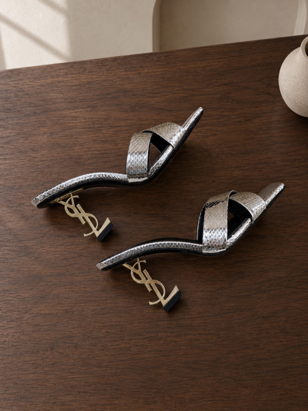 Saint Laurent Opyum Metallic Slide Sandals