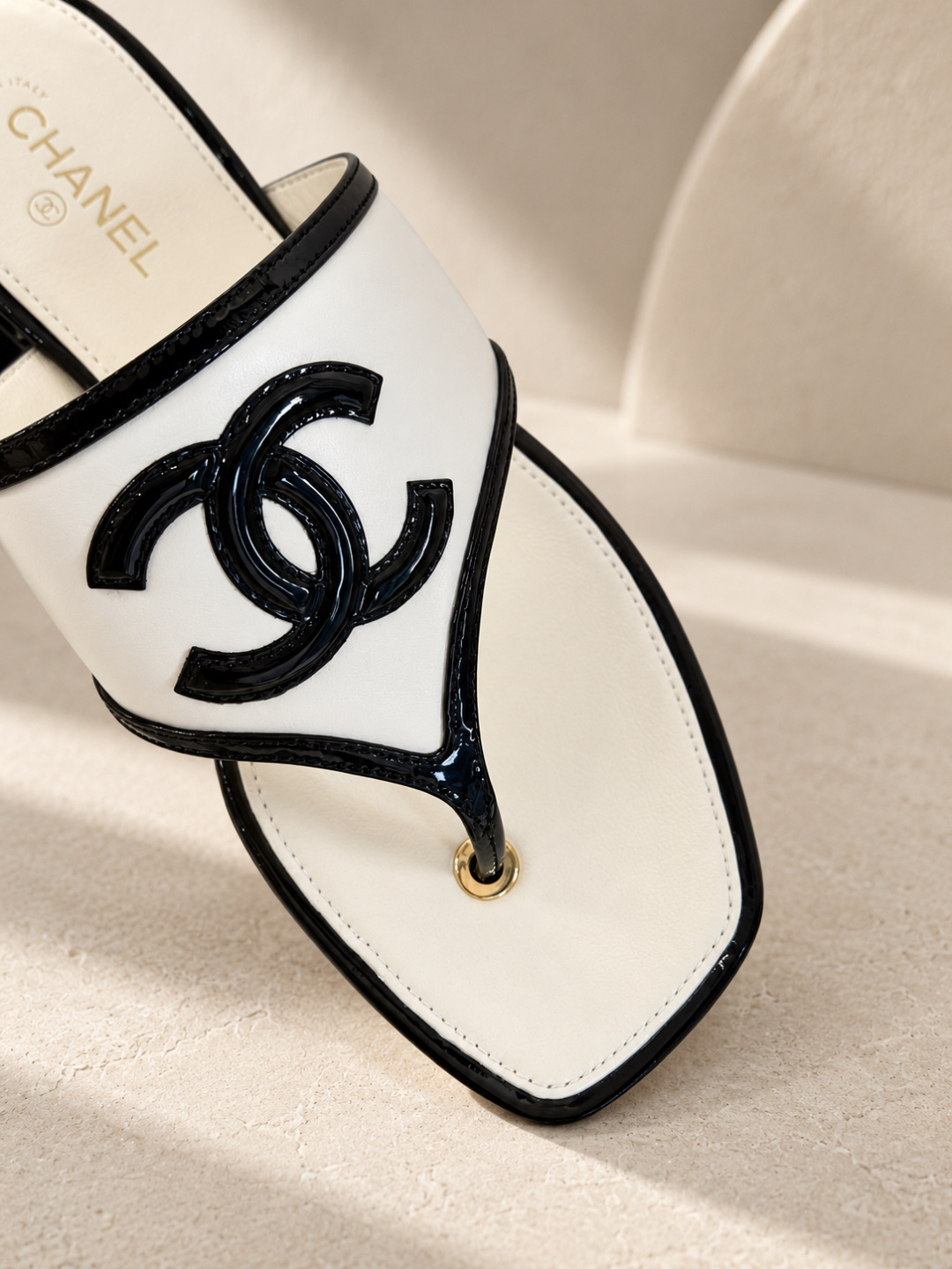 Chanel Two-Tone CC Logo Thong Sandals