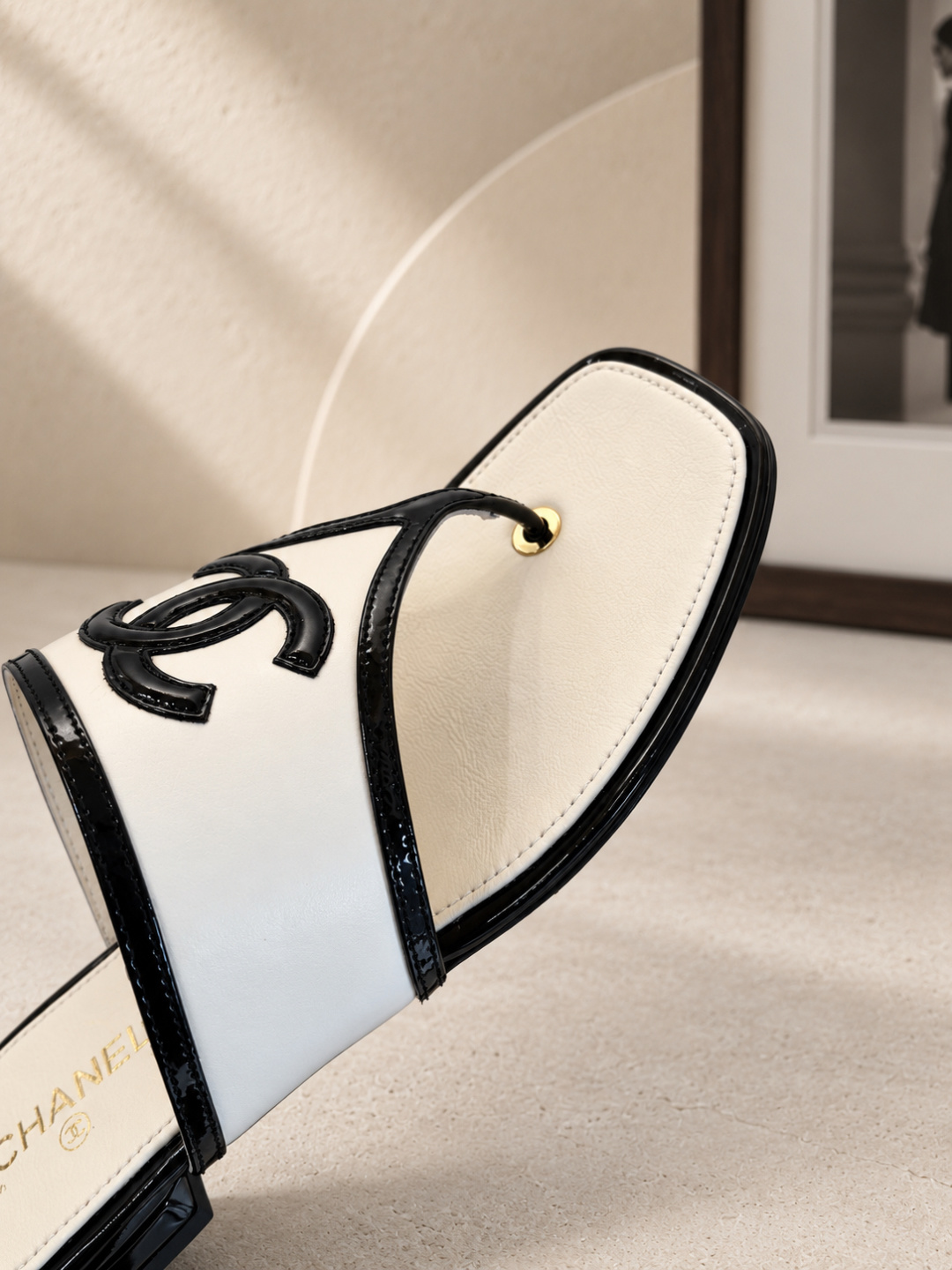 Chanel Two-Tone CC Logo Thong Sandals