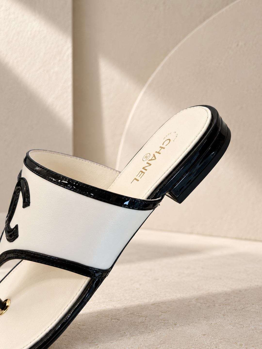 Chanel Two-Tone CC Logo Thong Sandals