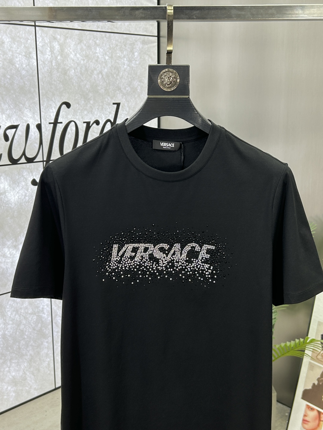 Versace Men's Black Cotton Crew Neck T-Shirt with Crystal Logo Accent 3 cmp i1741535864721 509 0 2