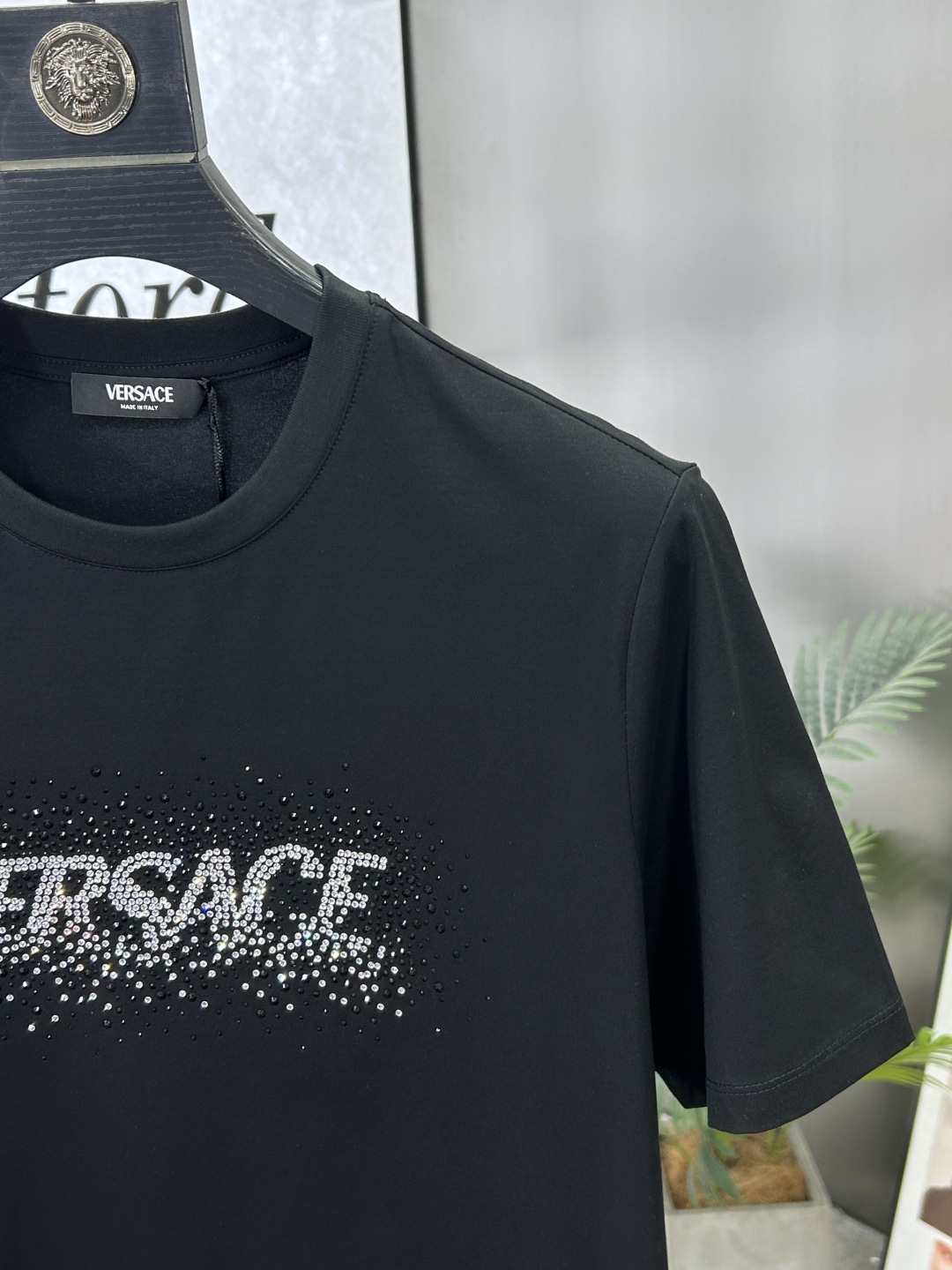 Versace Men's Black Cotton Crew Neck T-Shirt with Crystal Logo Accent 4 cmp i1741535864973 1548 0 3