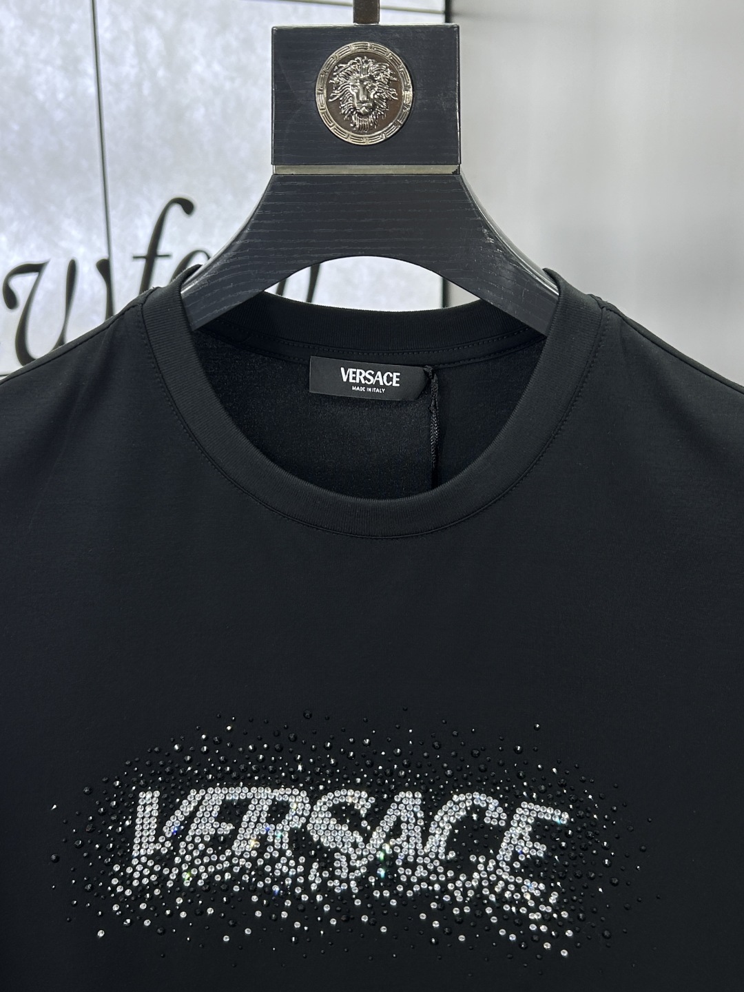 Versace Men's Black Cotton Crew Neck T-Shirt with Crystal Logo Accent 6 cmp i1741535865028 9044 0 5