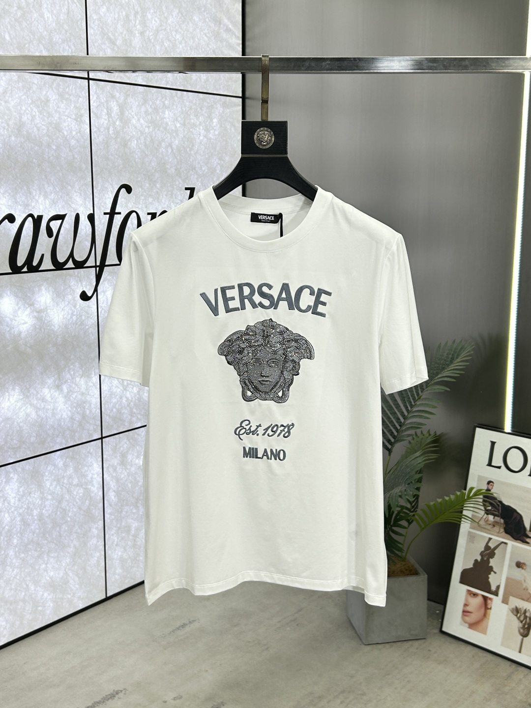 Versace Medusa 1978 Logo T-Shirt, Embroidered Cotton Crew Neck Tee