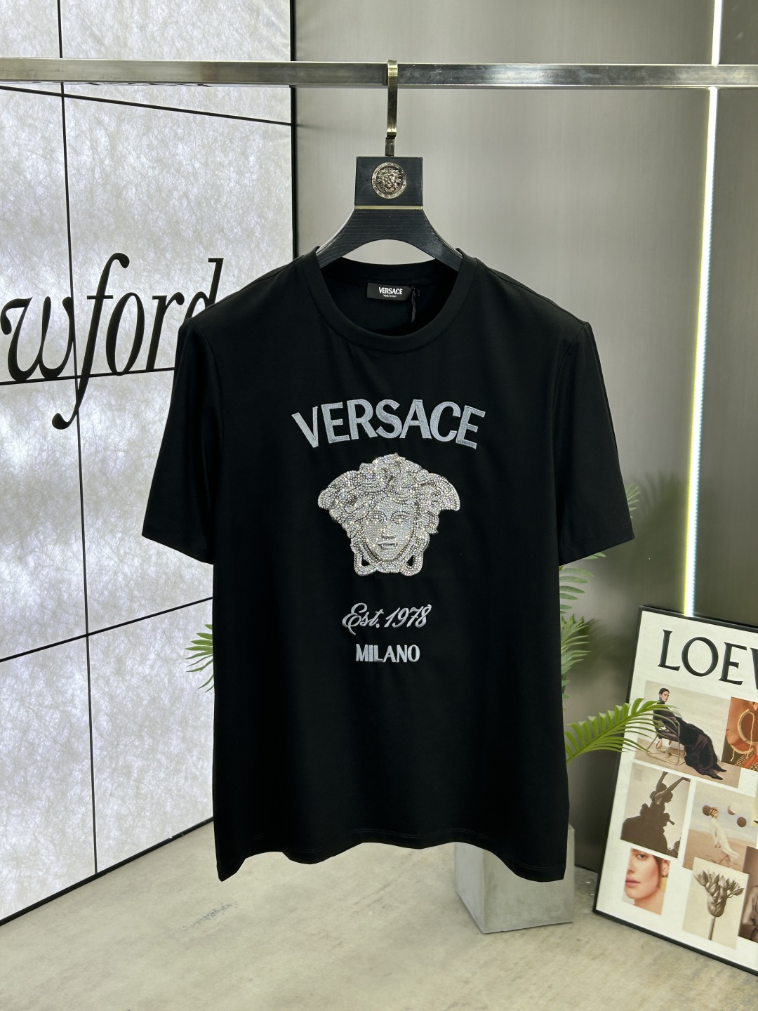 Versace Medusa 1978 Rhinestone Embellished Crew Neck T-Shirt - Short Sleeve
