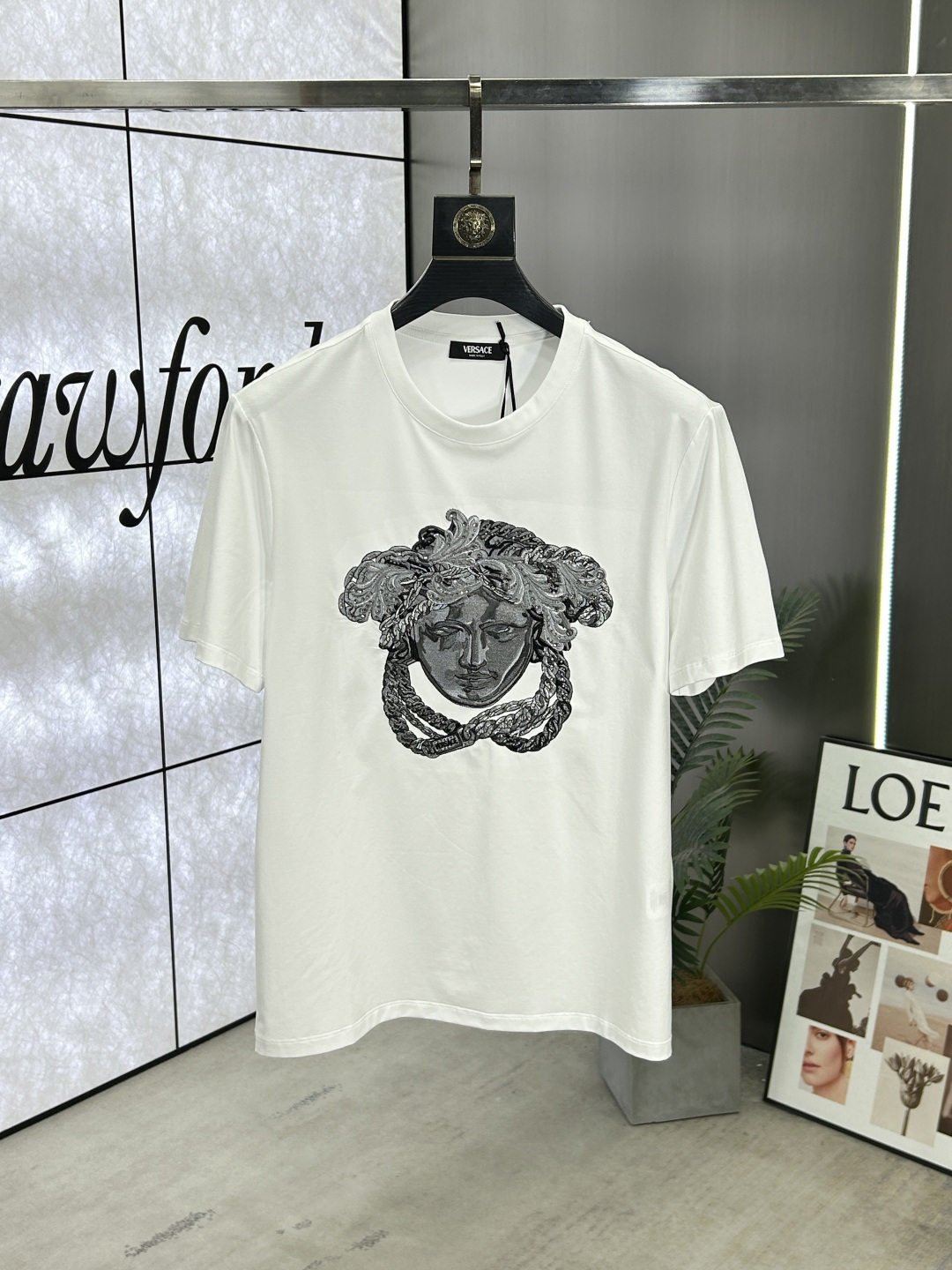 Versace Men's White Cotton T-Shirt with Medusa Embroidery - Short Sleeve