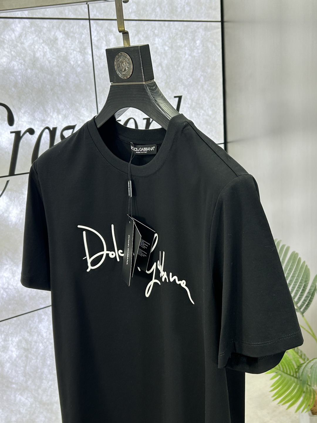 Dolce & Gabbana Men's Black Crew Neck T-Shirt with White Logo Print 8 cmp i1742142535600 1554 0 6