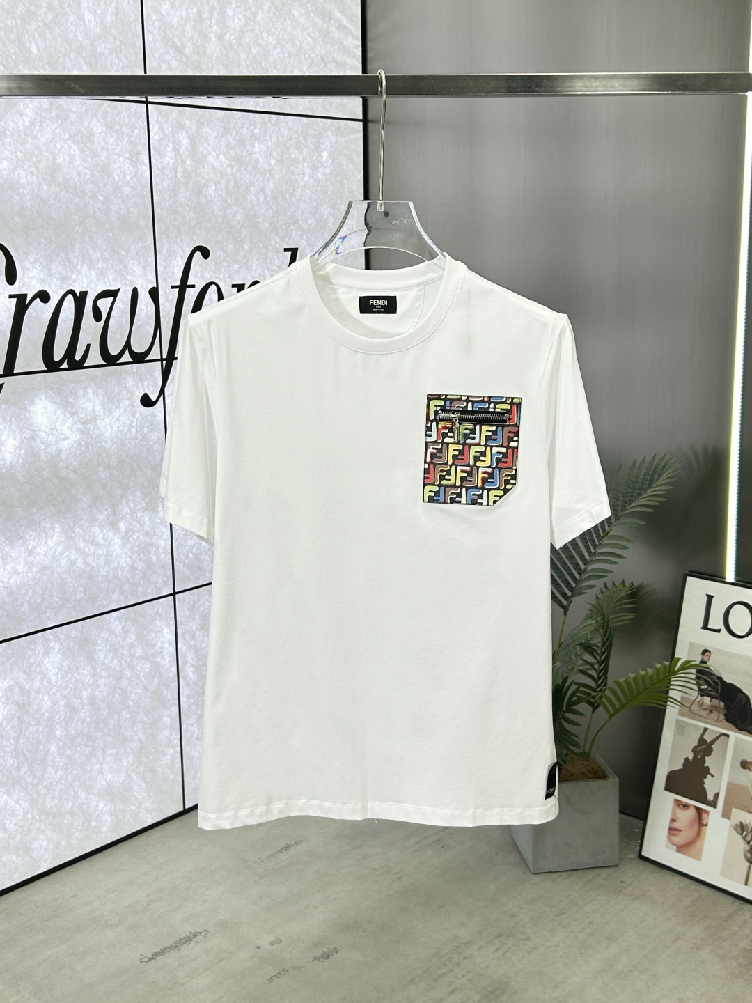 Fendi Men's White Cotton T-Shirt with FF Motif Pocket - Casual Luxury Tee