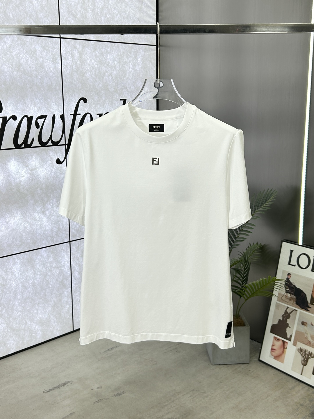 Fendi White Cotton Crew Neck T-Shirt with Metal Logo Detail