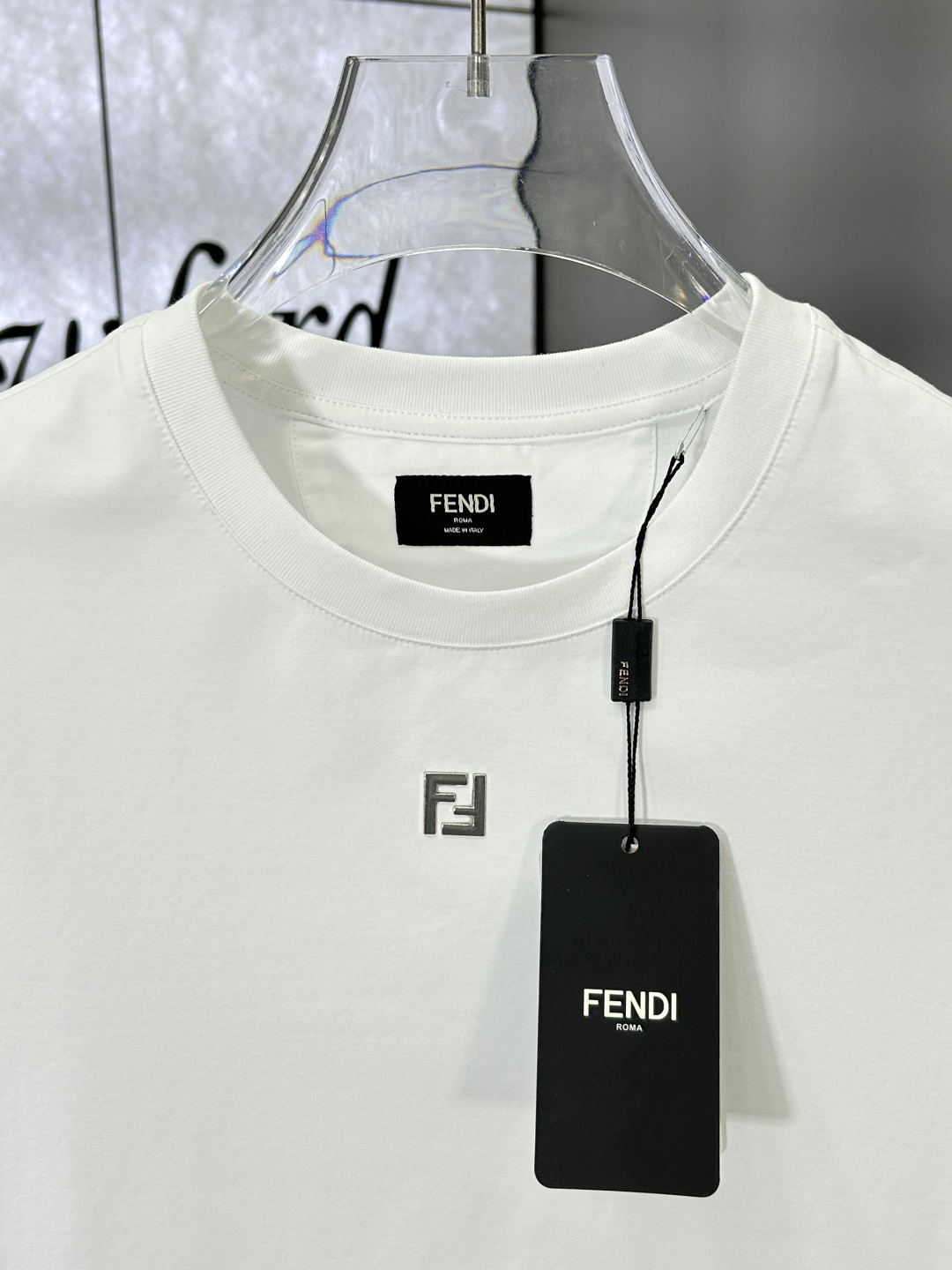 Fendi White Cotton Crew Neck T-Shirt with Metal Logo Detail 6 cmp i1742673324962 8912 0 4