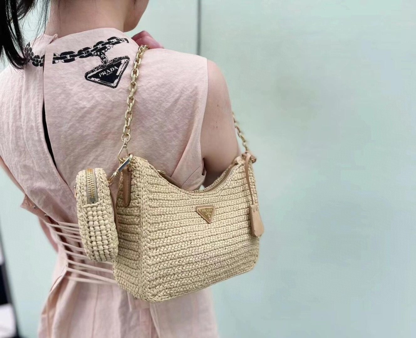 (With a full set of counter-matched packaging, exclusive first release), prada straw three-in-one 1BH204 is officially on sale