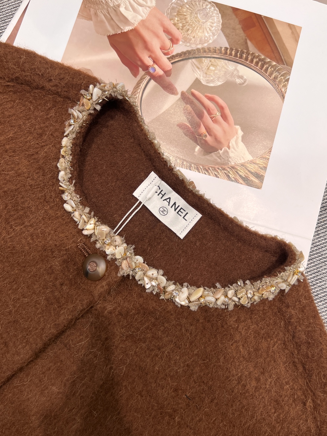 Chanel-Style Wool Blend Jacket with Handmade Shell Lace Trim - Elegant & Cozy 3 cmp i1758603326647 2302 0 1