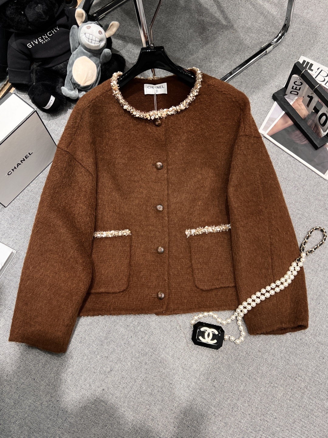 Chanel-Style Wool Blend Jacket with Handmade Shell Lace Trim - Elegant & Cozy 2 cmp i1758603328186 3131 0 0